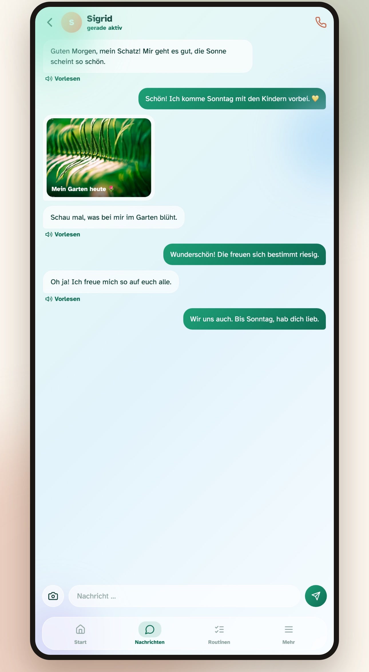 Angehörigen-App: Nachrichten und Fotos senden