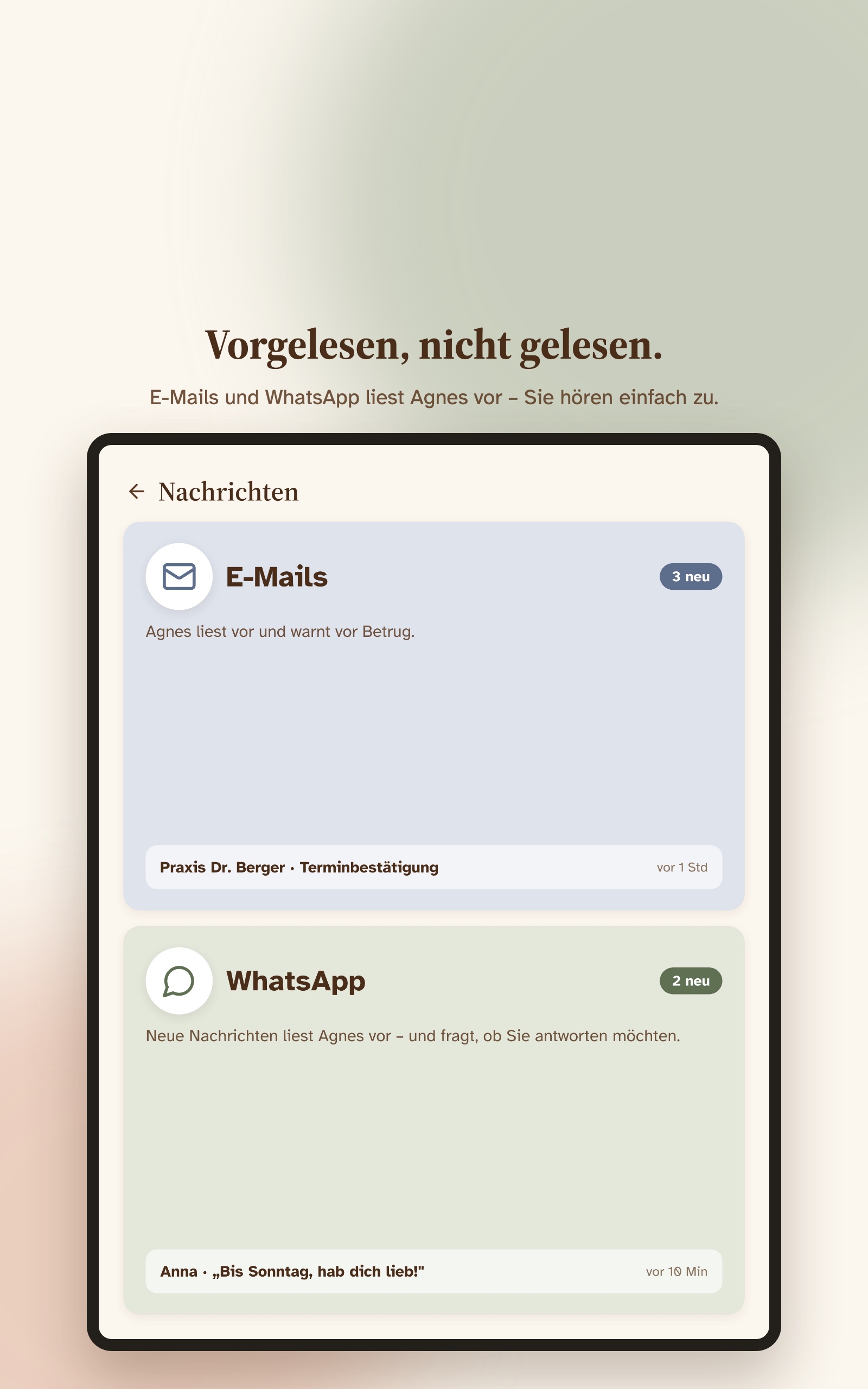 Nachrichten der Familie, von Agnes vorgelesen