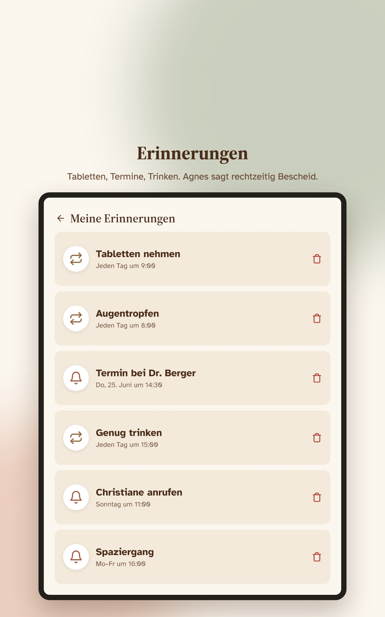 Erinnerungen an Medikamente und Termine